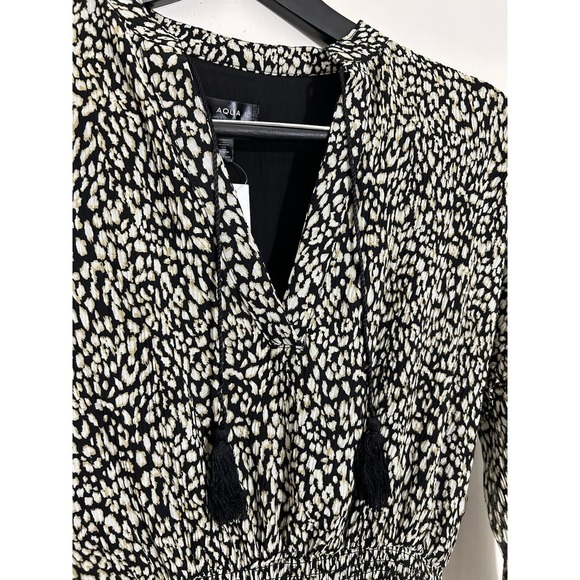 NWT Aqua Animal Print Smocked Mini Dress Chiffon Tasseled Party Chic Size XS - Picture 7 of 11
